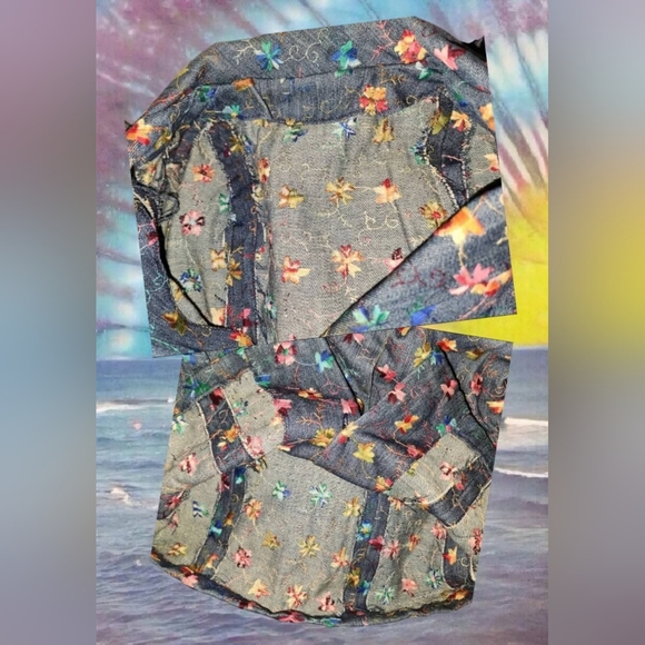 Gorgeous Vintage Denim Flower Power Embroidered Blazer Dagger Collar BOHO - Picture 4 of 4